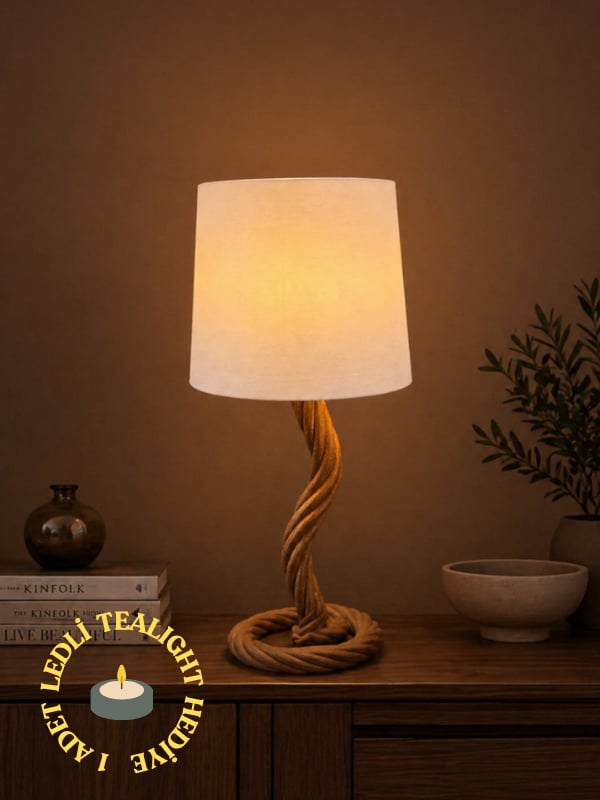 Rustik Halat Tasarımlı Minyatür Abajur / Masa Üstü Dekor Lambası - Tealight