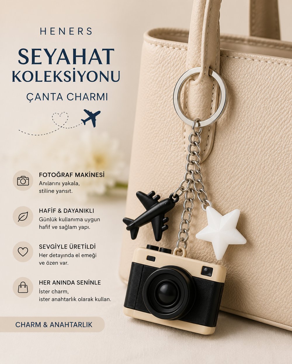Seyahat Temalı Bag Charm Çanta Aksesuarı – Uçak, Bavul & Pasaport Anahtarlık