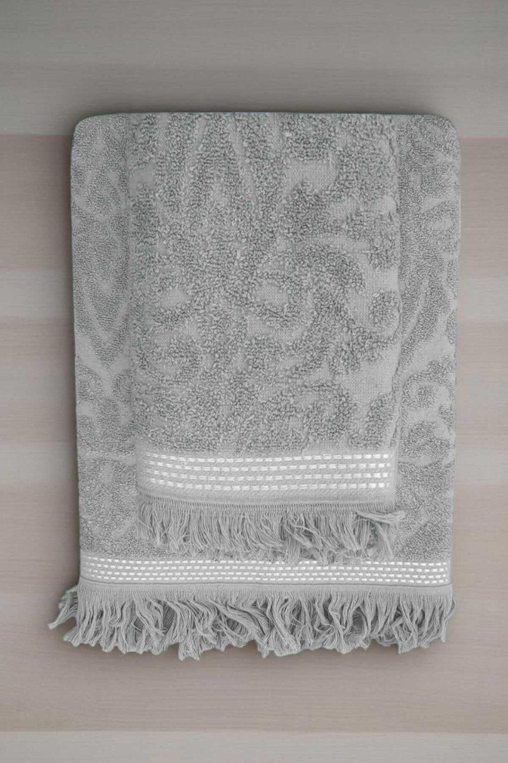 2 Parça Jakarlı Banyo Havlu Takımı %100 Pamuklu 90x150 Cm Arden Gri