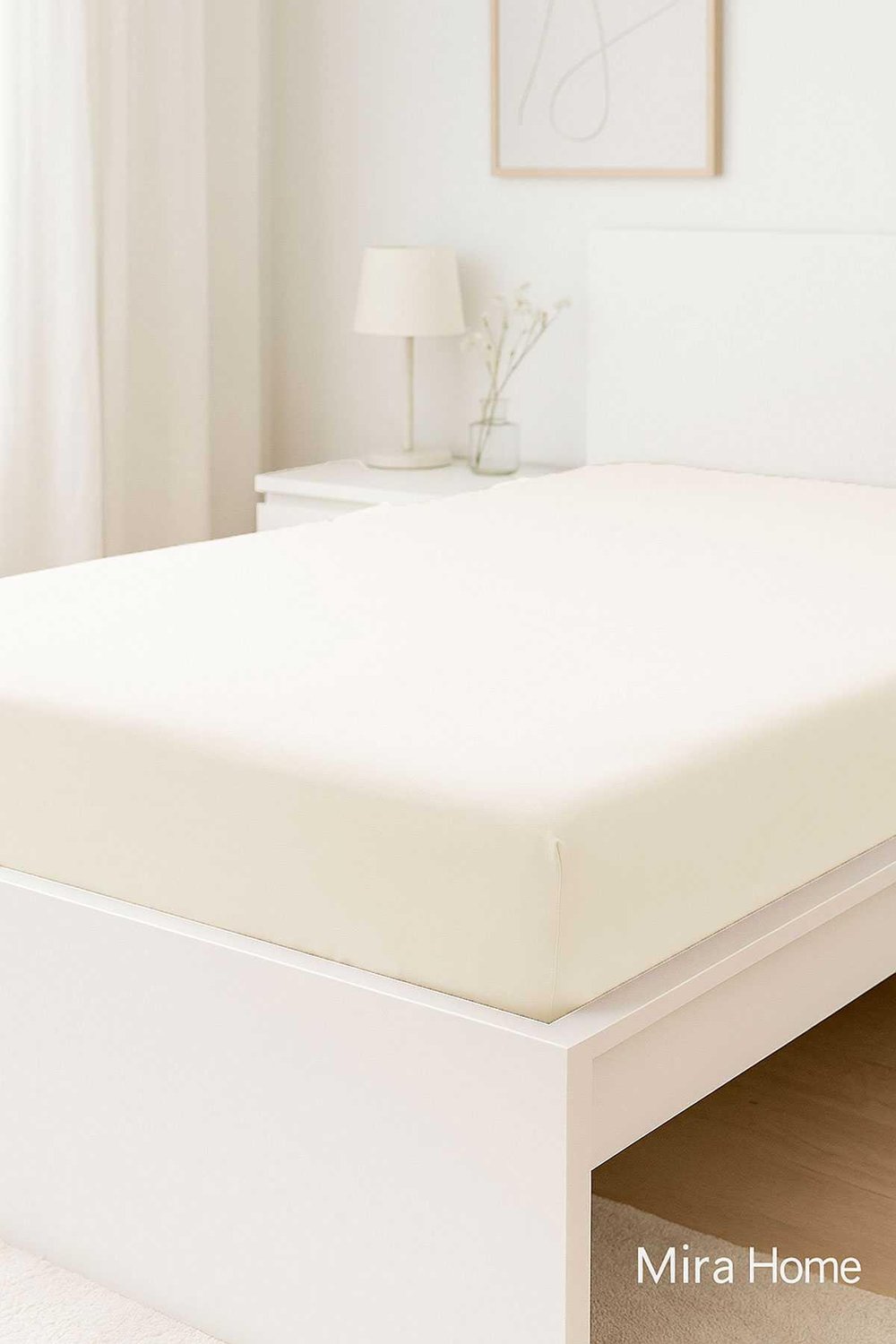 Çift Kişilik Düz Penye  %100 Pamuklu Lastikli Çarşaf 200X200 Cm Battal  Boy Newsheet Ekru