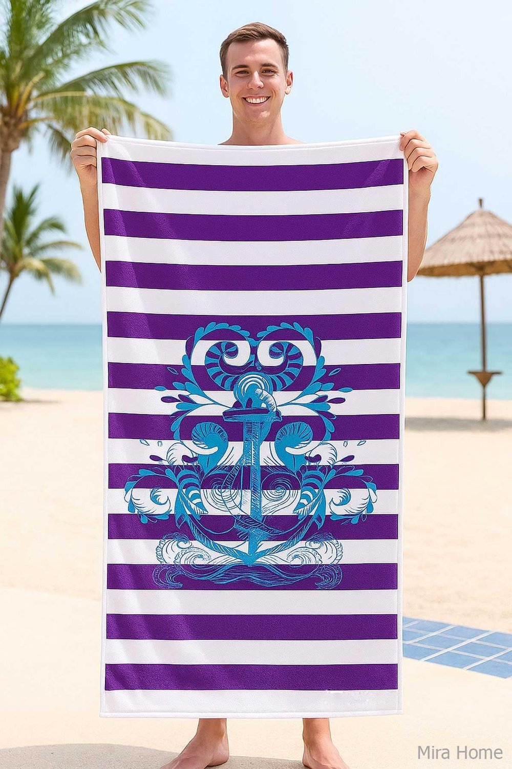 SeaDream Tropikal Desenli Plaj Havlusu 70X140 Cm Çapa