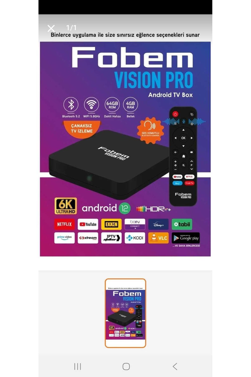 Vısıon Pro Android 12 Wifi 5.0ghz 4gb Ram 64gb Rom Ses Komutlu Akılı Kumanda 114045