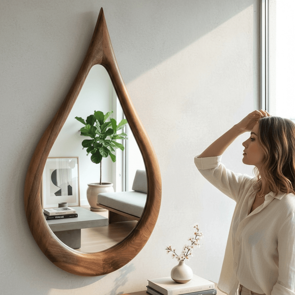 Ceviz Çerçeveli Damla Modeli Ayna
