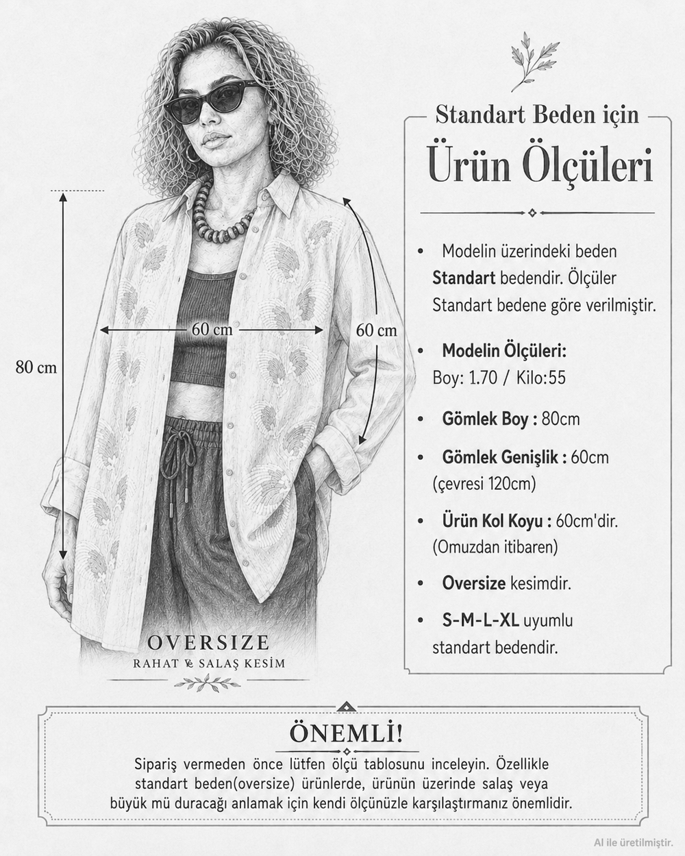 Naturel Nakış Detaylı Oversize Pamuk Keten Gömlek