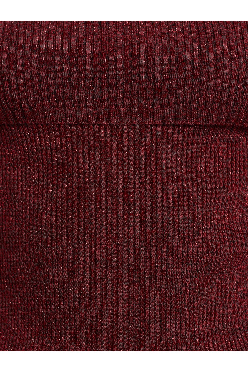 10808 Bardot Yaka Fitilli Simli Triko Kazak-Bordo
