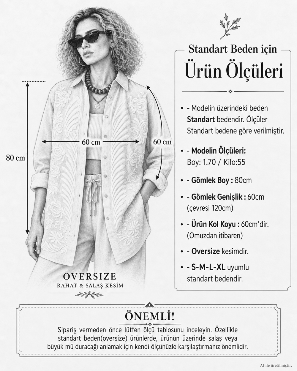 Naturel Nakış Detaylı Desenli Oversize Pamuk Keten Gömlek