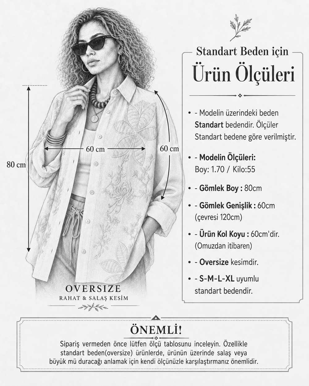 Naturel Nakış Detaylı Desenli Oversize Pamuk Keten Gömlek