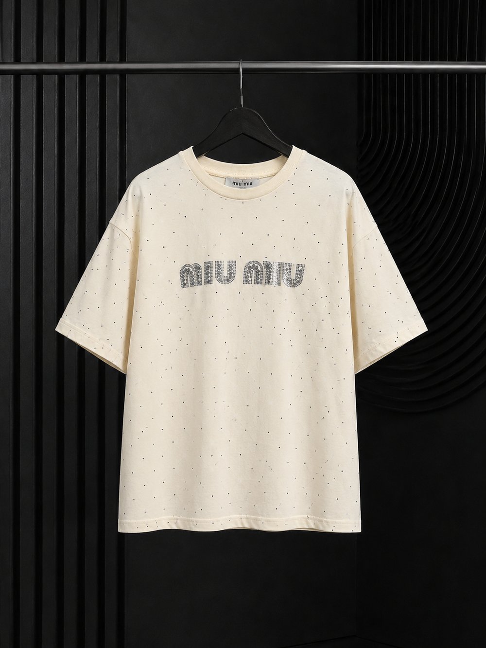 Açık Sarı Taş İşlemeli Oversize Bisiklet Yaka %100 Pamuk T-shirt