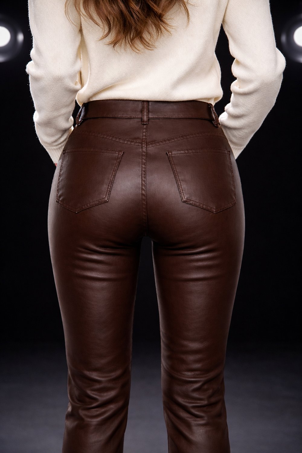 Kadın Kahverengi Mumlu Kaplama Slim Fit Jean