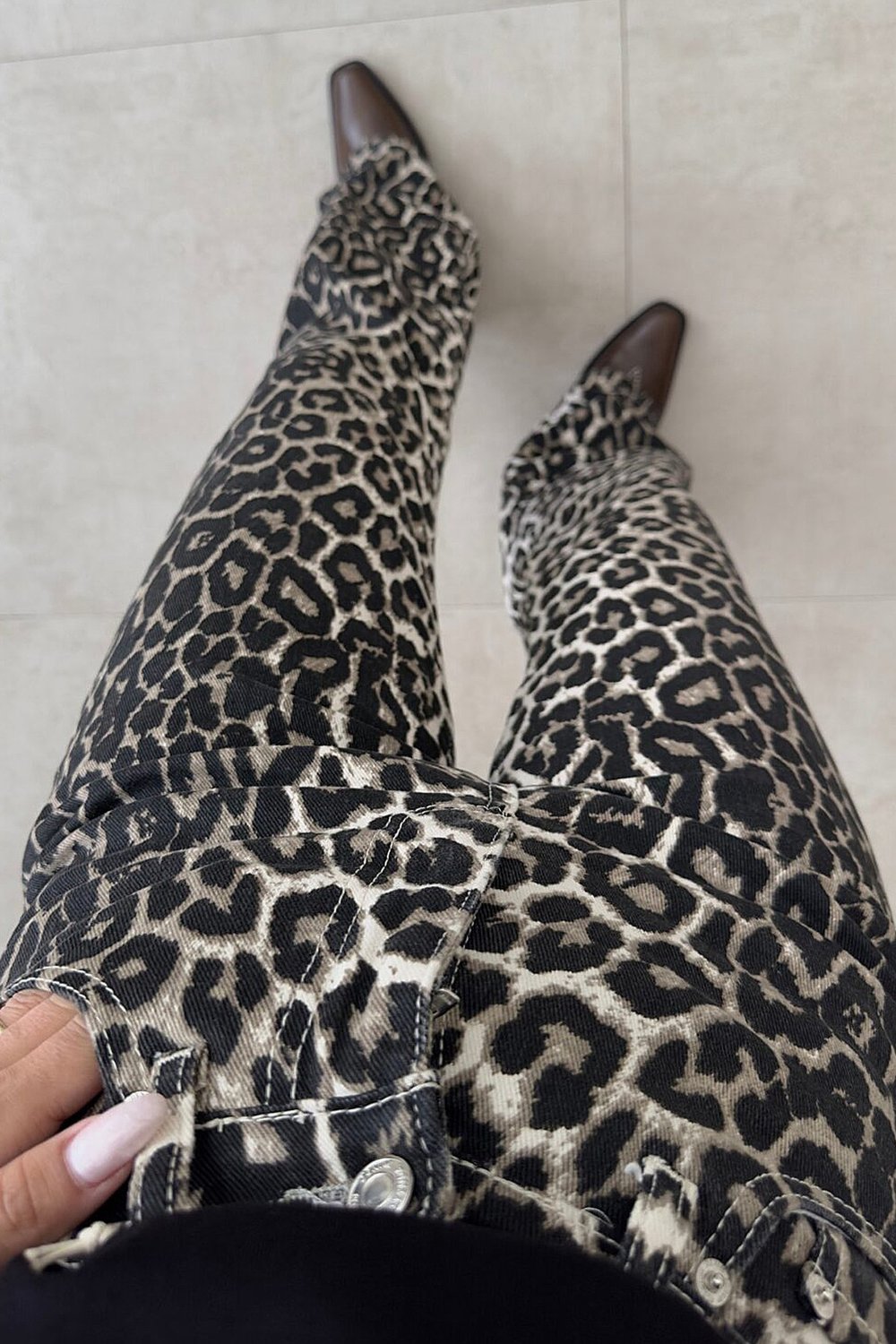 Kadın Leopar Desenli Straight Fit Yüksek Bel Orijinal Zr jean