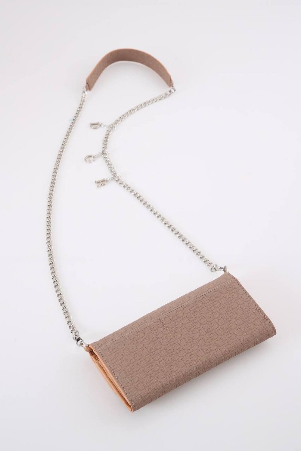 Kahverengi Aksesuarlı Clutch Çanta Kabartma Yüksek Kalite