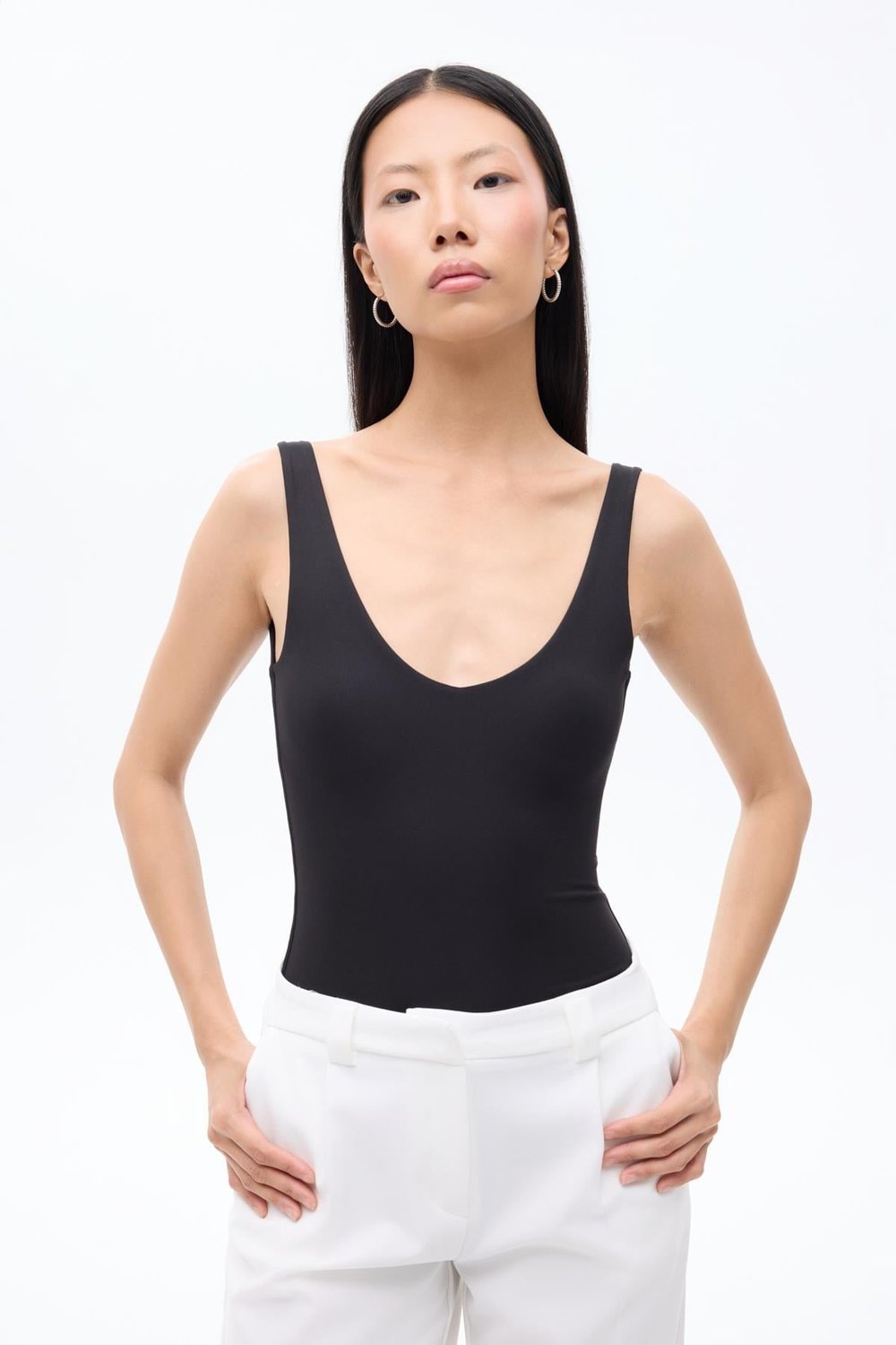 V Yaka Basic Bodysuit Siyah