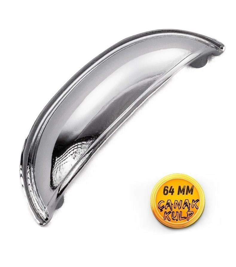 FDS Çanak Kulp - 64 mm Krom Mobilya Kulp (Dolap, Çekmece, Vestiyer Uyumlu)