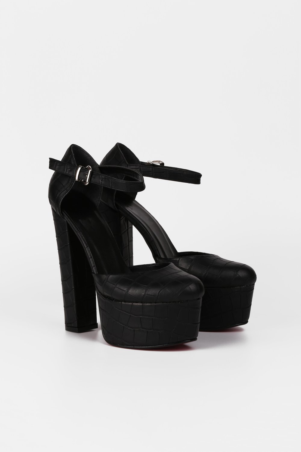 Extra Shoes İstanbul Kadın Siyah Kroko Cilt Platform Bant detaylı Stiletto