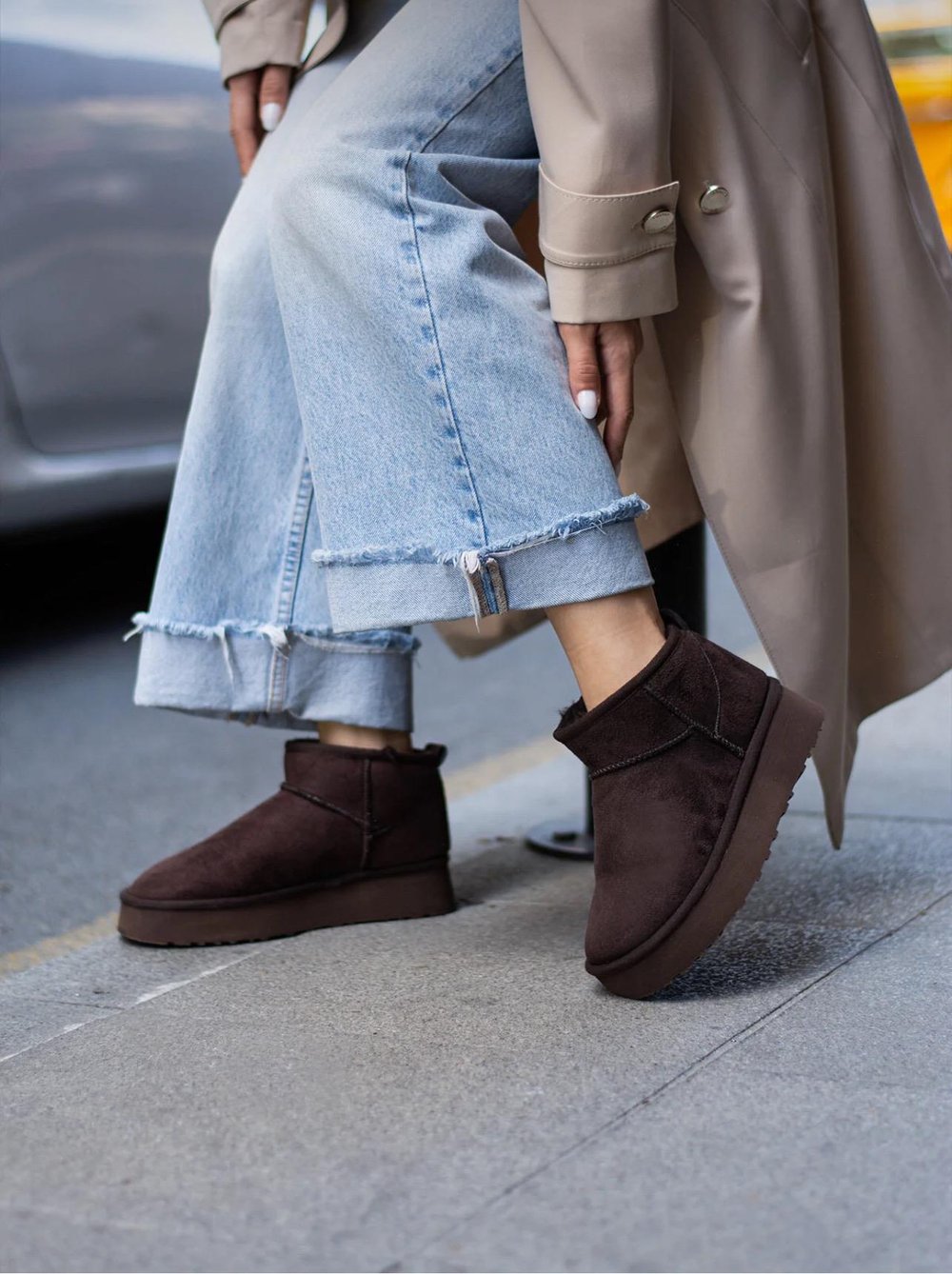 Extra Shoes İstanbul Mini Kahverengi Süet İçi Kürklü Kalın Taban Kadın Bot
