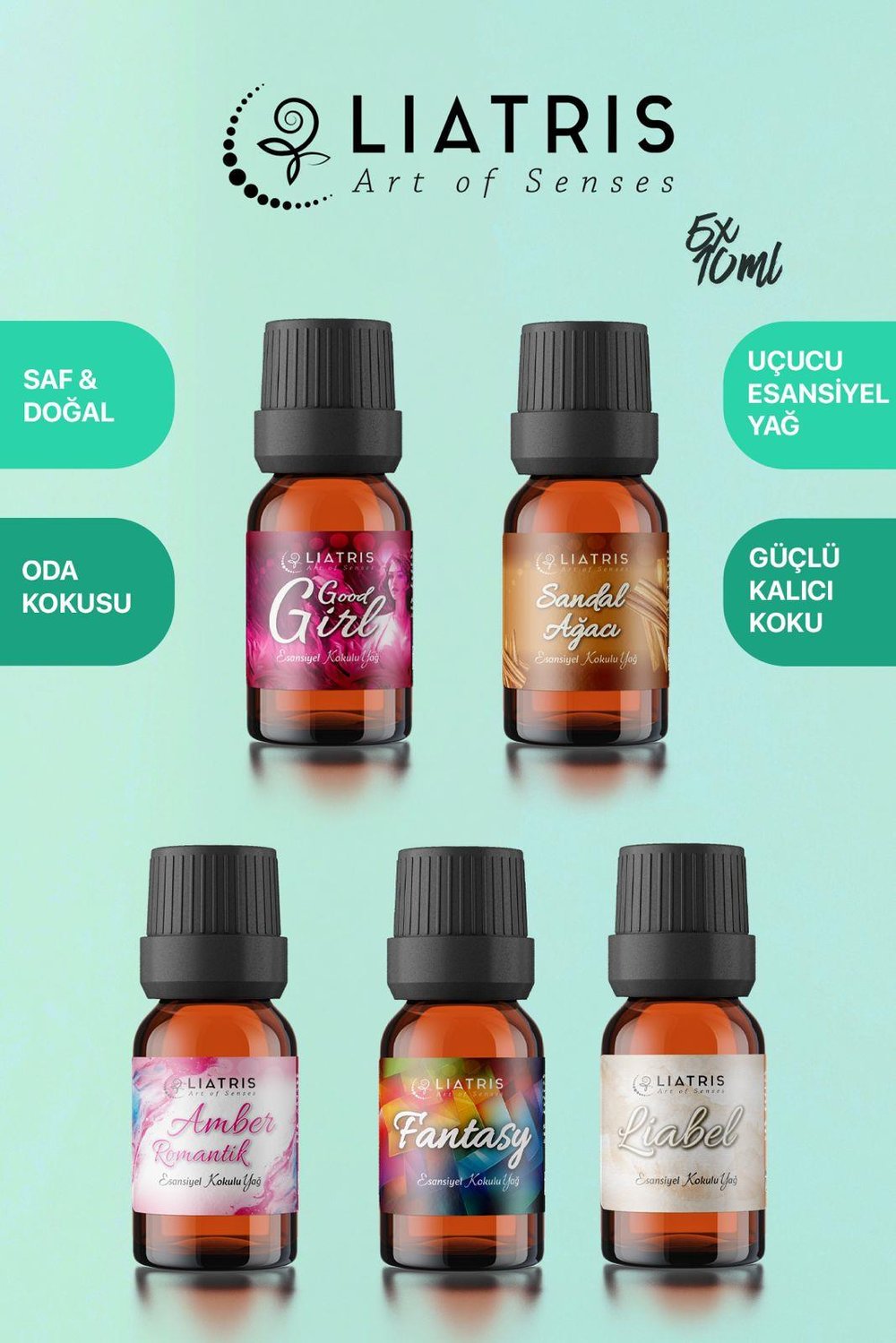 AMBER ROMANTİK-SANDAL AĞACI-LİABEL-FANTASY-GOOD GIRL esansiyel uçucu yağ 5*10 ml