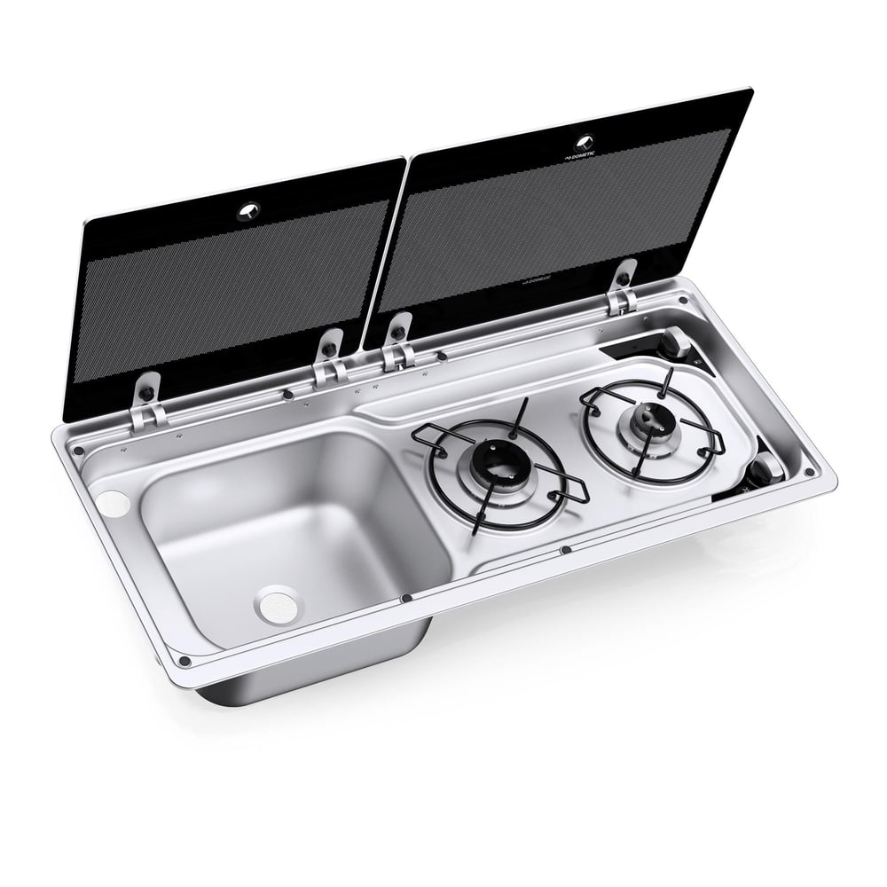Dometic MO 9722L İki Gözlü Ocak ve Eviye Kombinasyonu Cam Kapaklı 760x325 mm