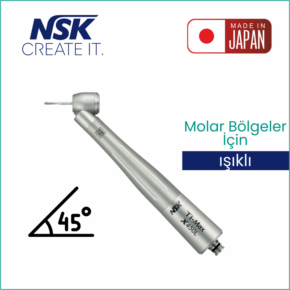 NSK Ti-Max X450L / 45° Açılı Aeratör Başlığı - Molar Bölgeler İçin 