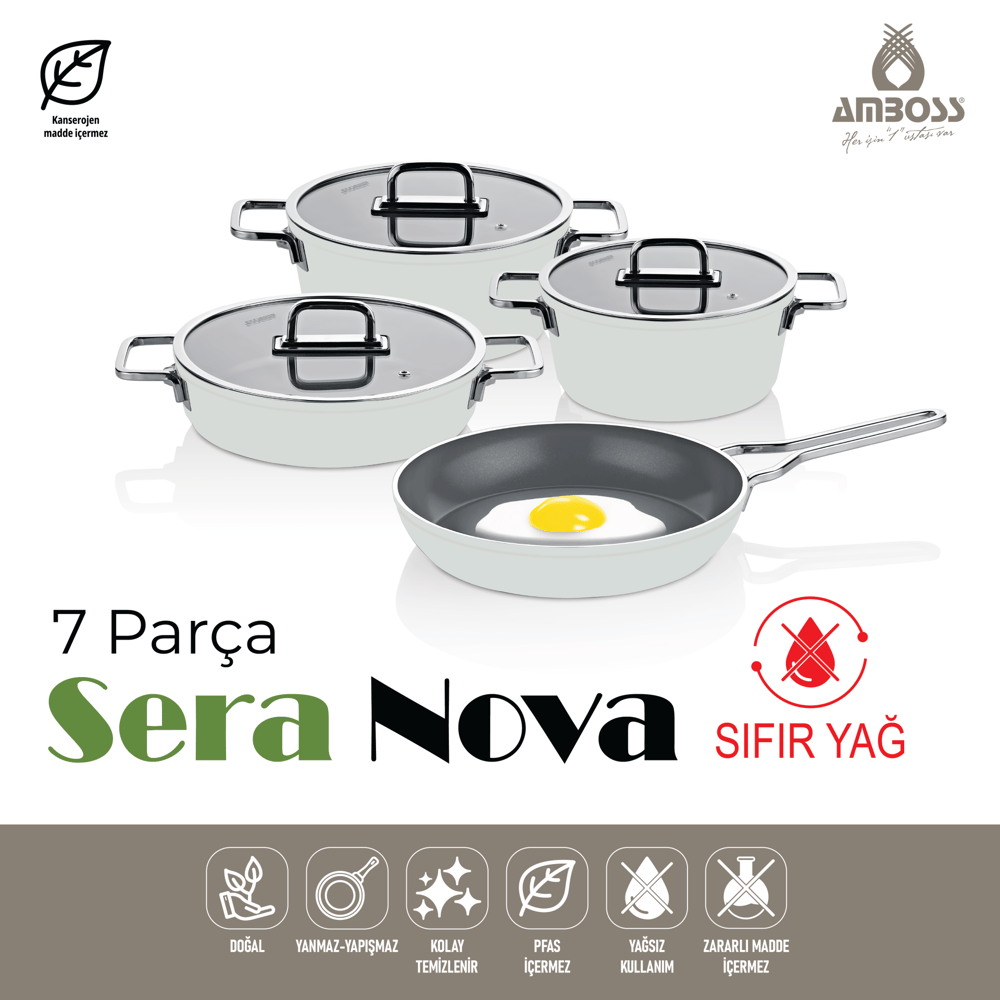 AMBOSS SERA NOVA 7 PARÇA SERAMİK TENCERE SET BEYAZ