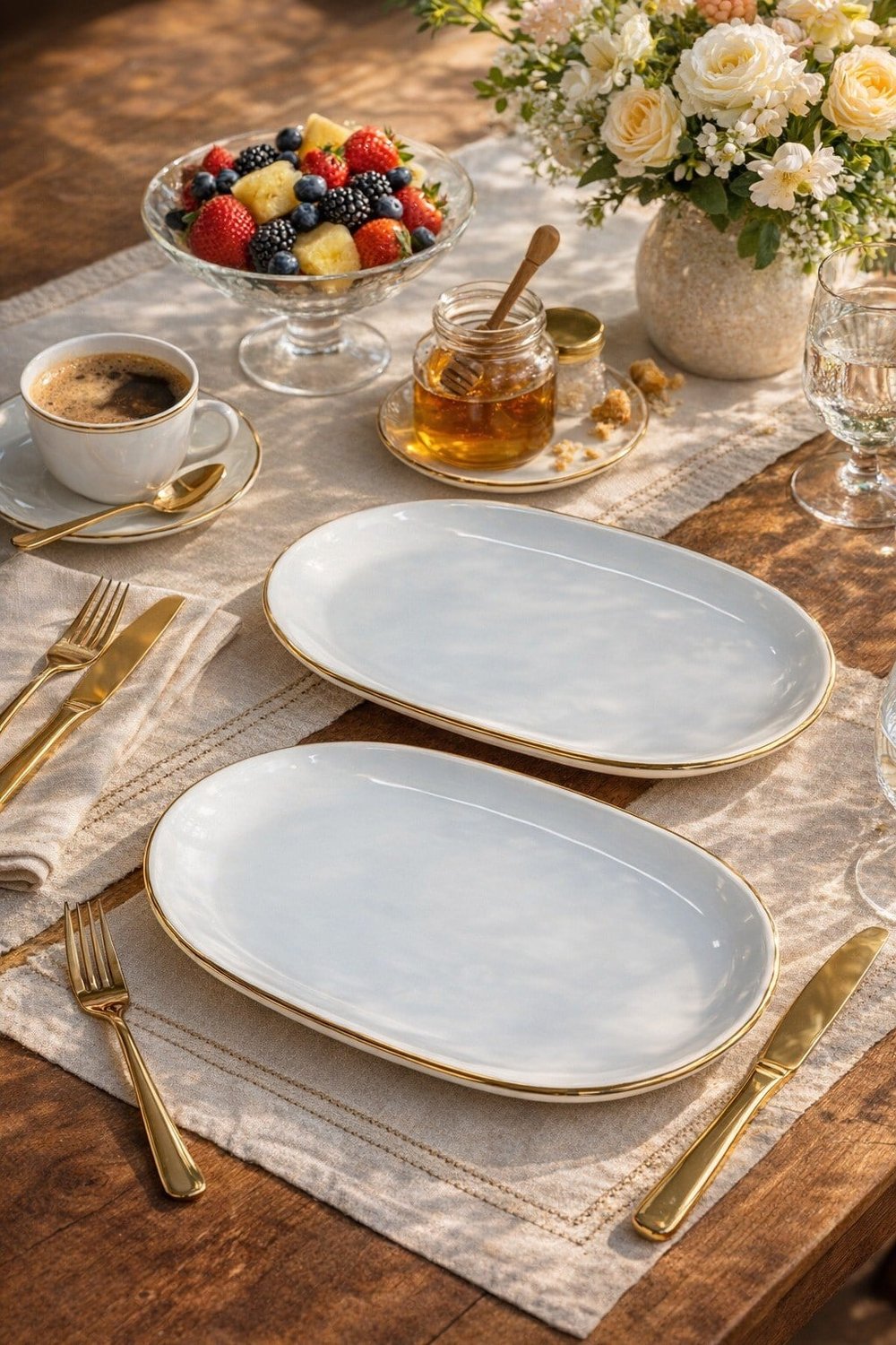 PREMİUM PORSELEN 19 CM GOLD KAYIK ( 2 ADET )