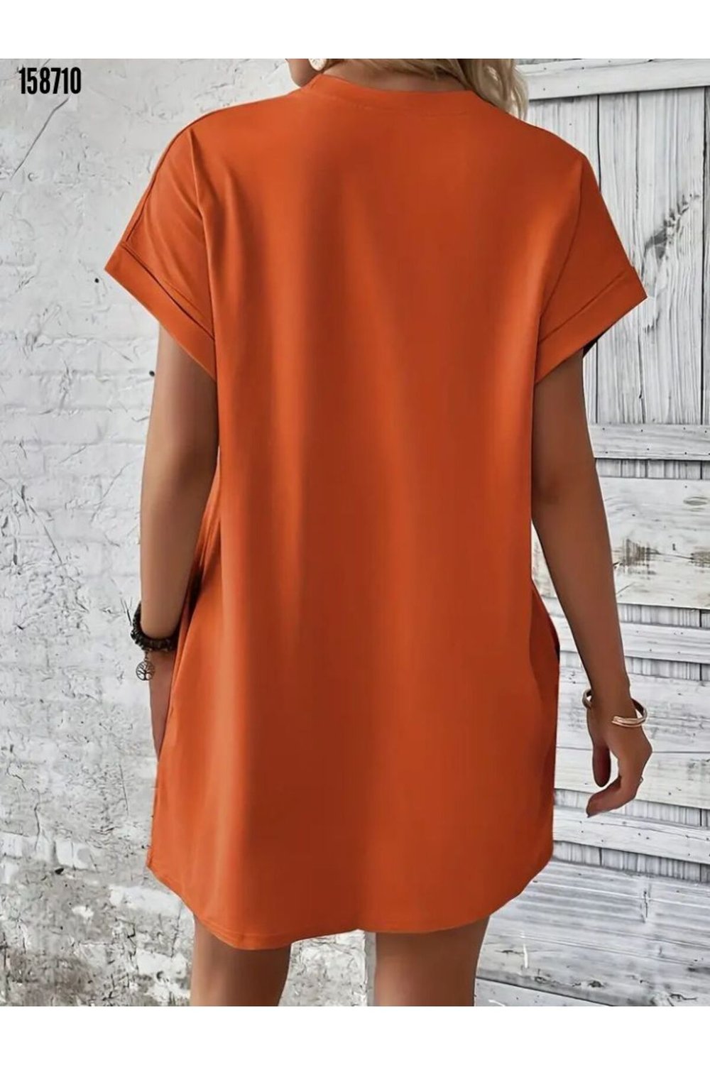 🧡 Kadın Love Baskılı Kelebek Detaylı Kısa Kollu Salaş Tunik Elbise