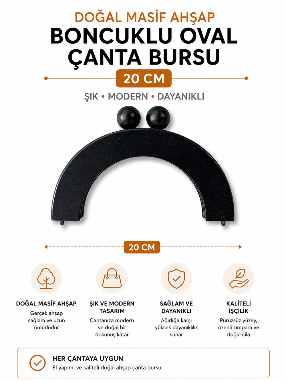  Oval Ahşap Boncuklu Çanta Bursu,  Siyah