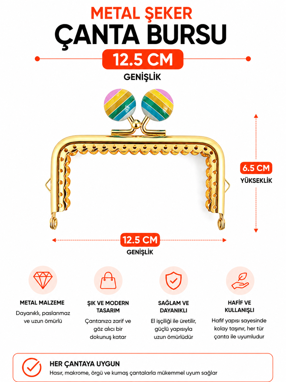  Vollen Yarn Lolipop Model Kare Çanta/Cüzdan Klipsi 10,5 Cm , Gold