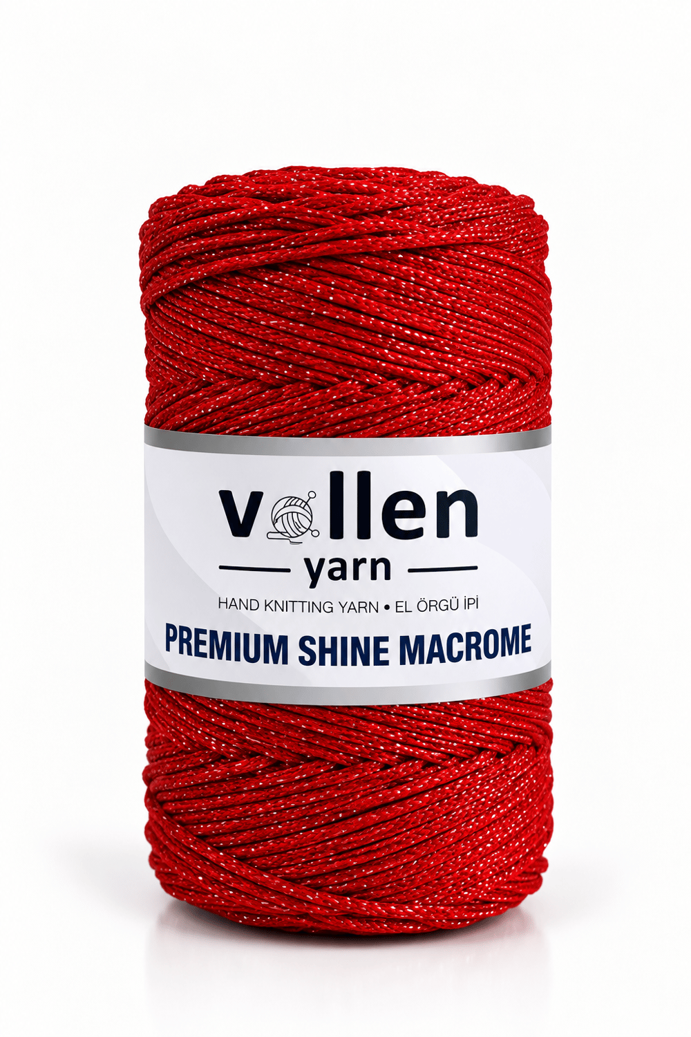  Vollen Yarn Premium Shine (Simli) Polyester Makrome 100Gr/150M ,çanta ipi,supla ipi,bileklik ipi,Kırmızı