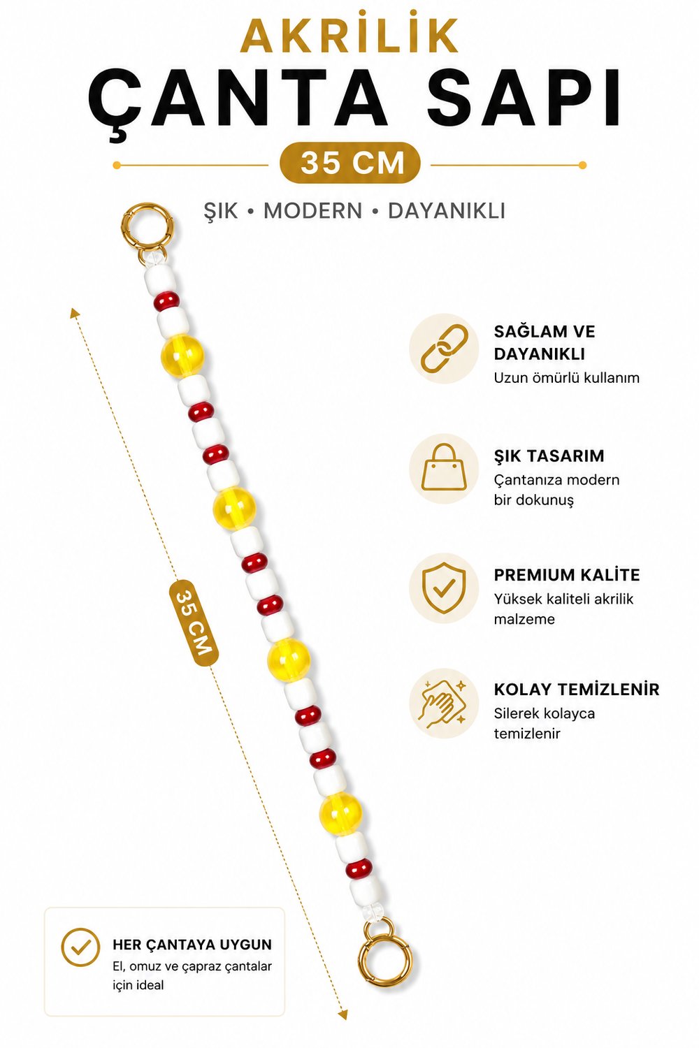 Akrilik Çanta Sapı 35 cm 1 Adet Klipsli Çanta Askısı El Yapımı Çanta Aksesuarı, Model 7