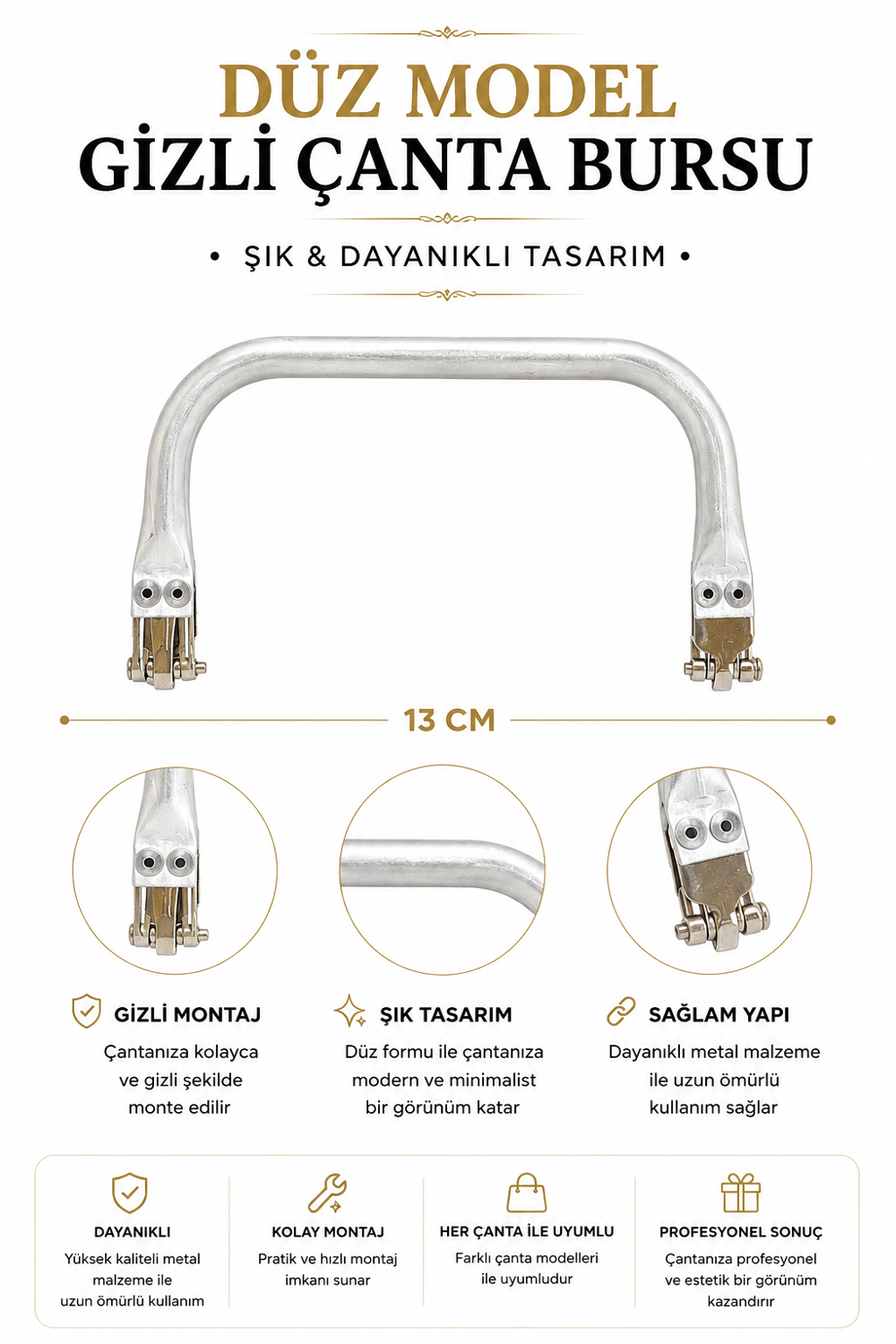 Metal Gizli Çanta Bursu 13cm