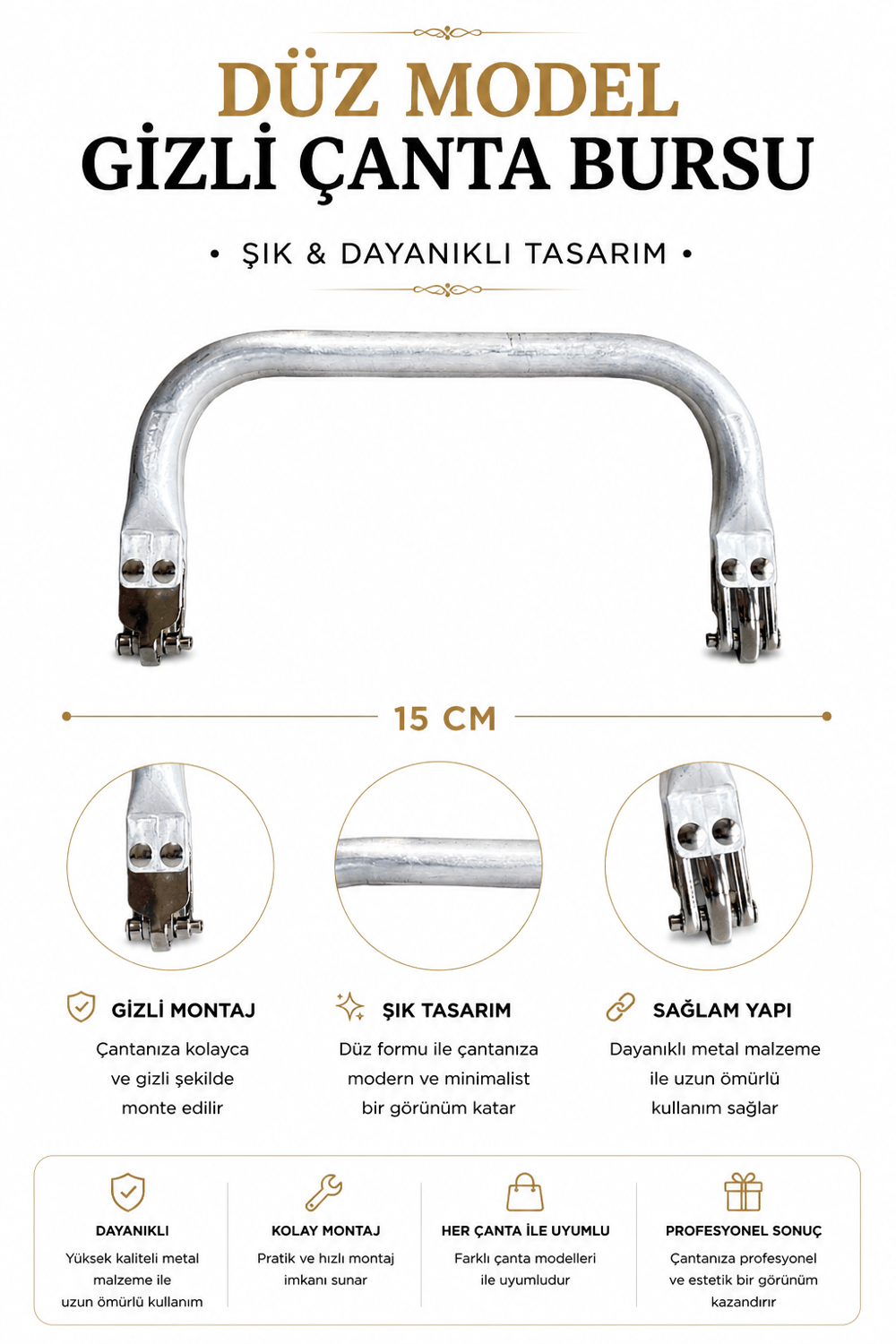 Metal Gizli Çanta Bursu 15 cm