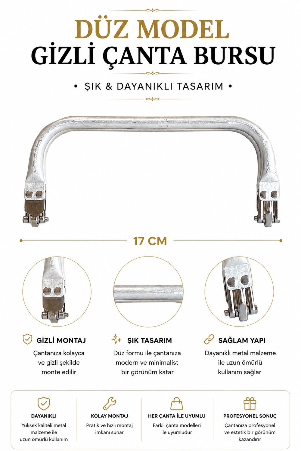 Metal Gizli Çanta Bursu 17 cm