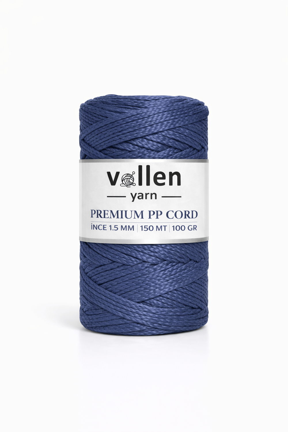 Vollen Yarn 1.5mm Polyester Makrome İpi 100gr 150 mt,Denim Mavi