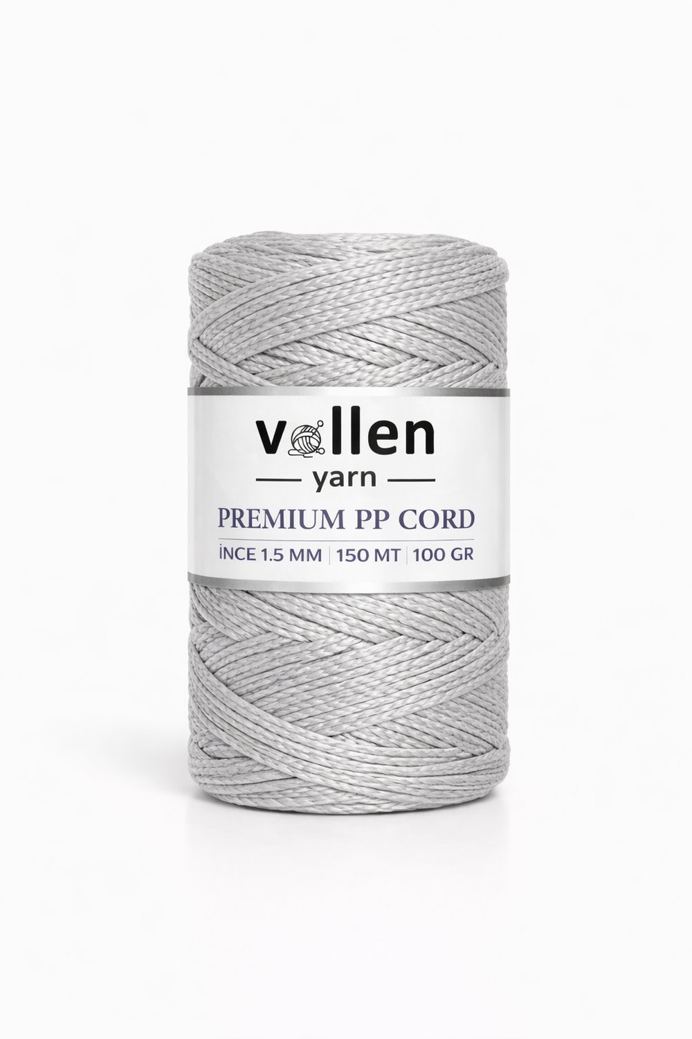 Vollen Yarn 1.5mm Polyester Makrome İpi 100gr 150 mt,Açık Gri