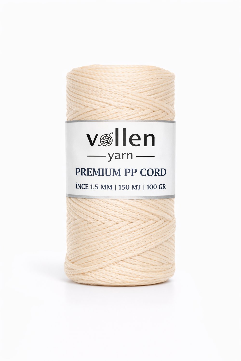 Vollen Yarn 1.5mm Polyester Makrome İpi 100gr 150 mt,Ekru