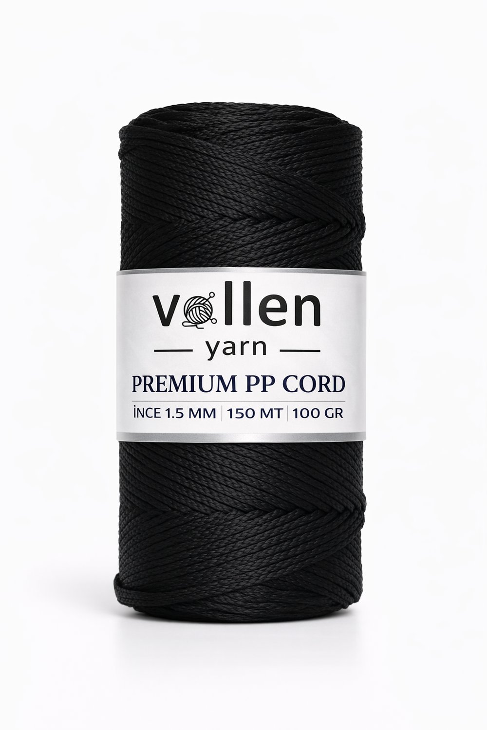 Vollen Yarn 1.5mm Polyester Makrome İpi 100gr 150 mt,Siyah