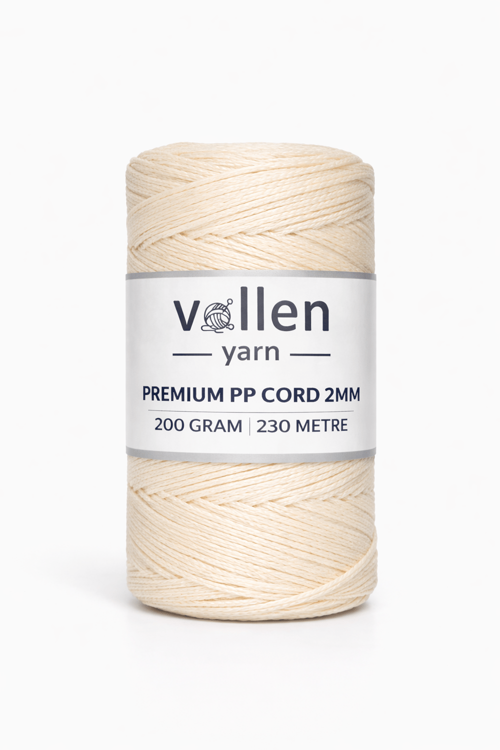 Vollen Yarn 2mm Polyester Makrome İpi 200 Gr 230 Mt,Ekru