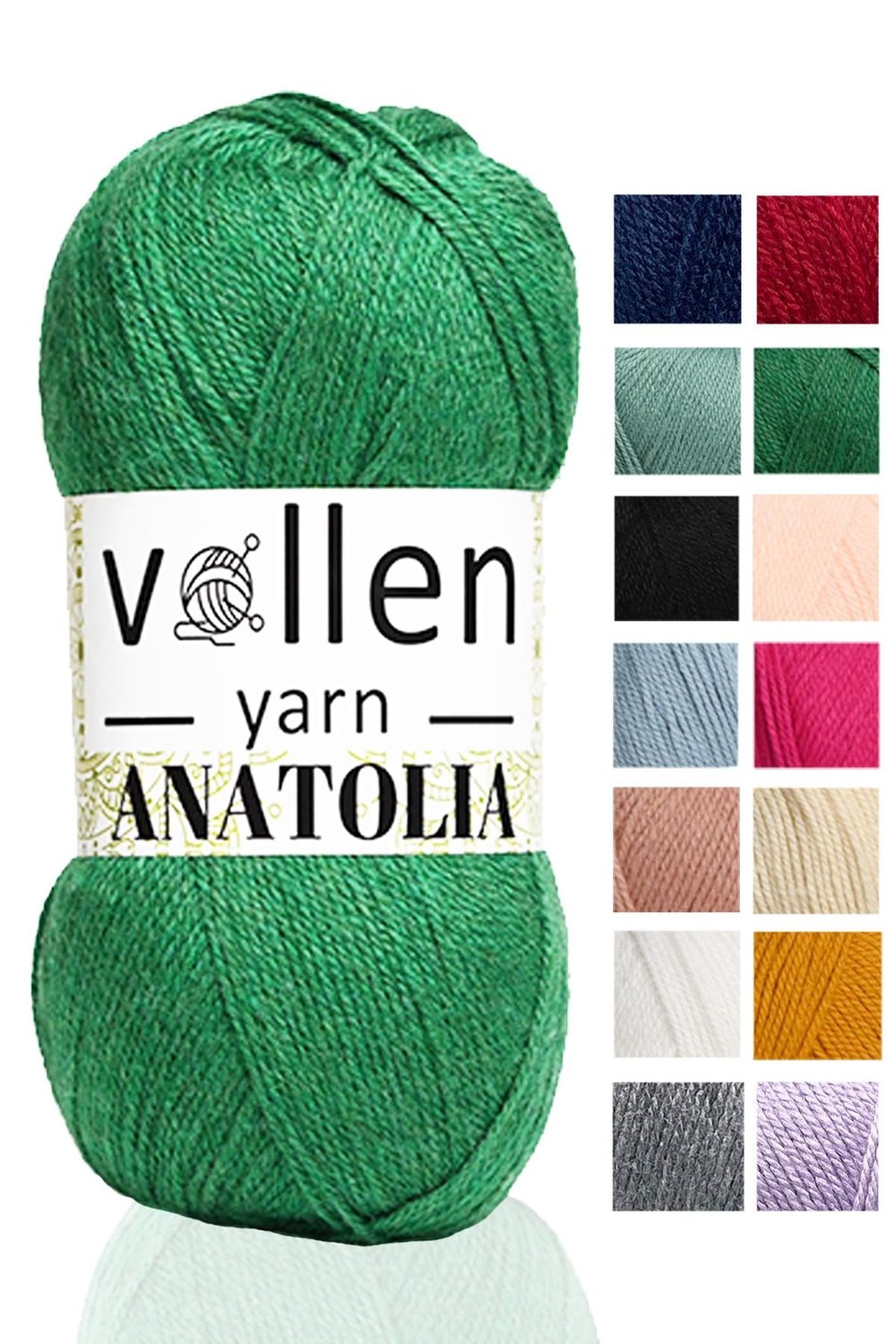 Vollen Yarn Anatolia Doğa Dostu El Örgü Ipi, Hırka Kazak Ip Atkı Patik Battaniye Ipi,Yeşil