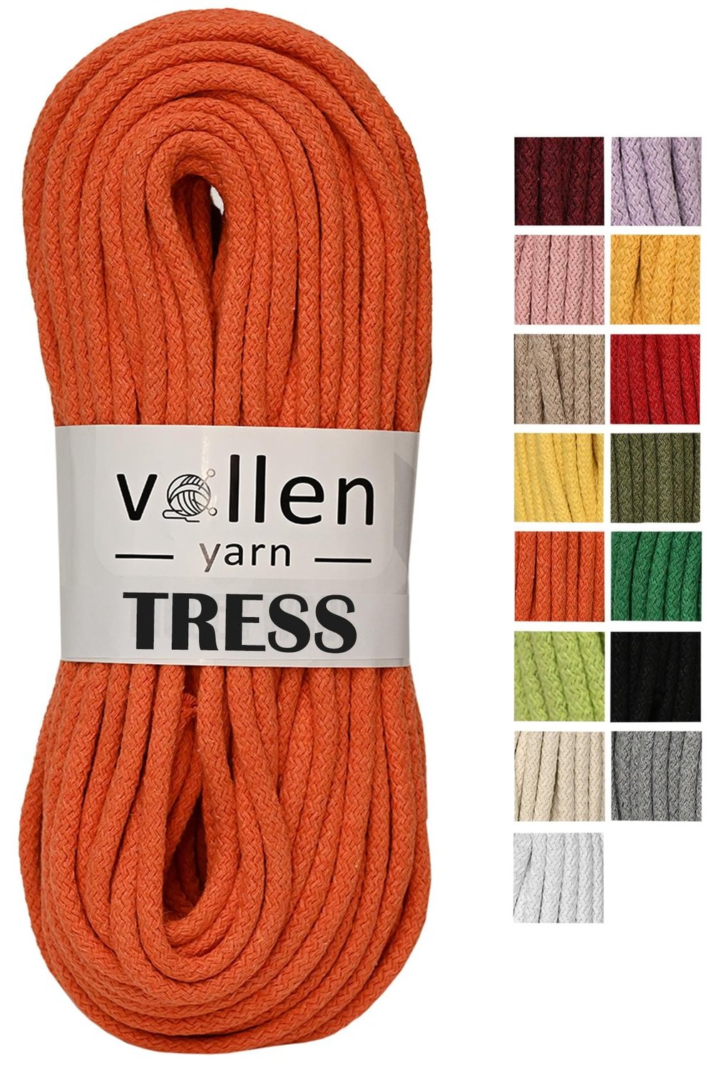 Vollen Yarn Makrome Tress İp, 10 METRE  Kordon Kaytan Dokuma İpi,Sepet İpi,Çok Amaçlı ip,TURUNCU
