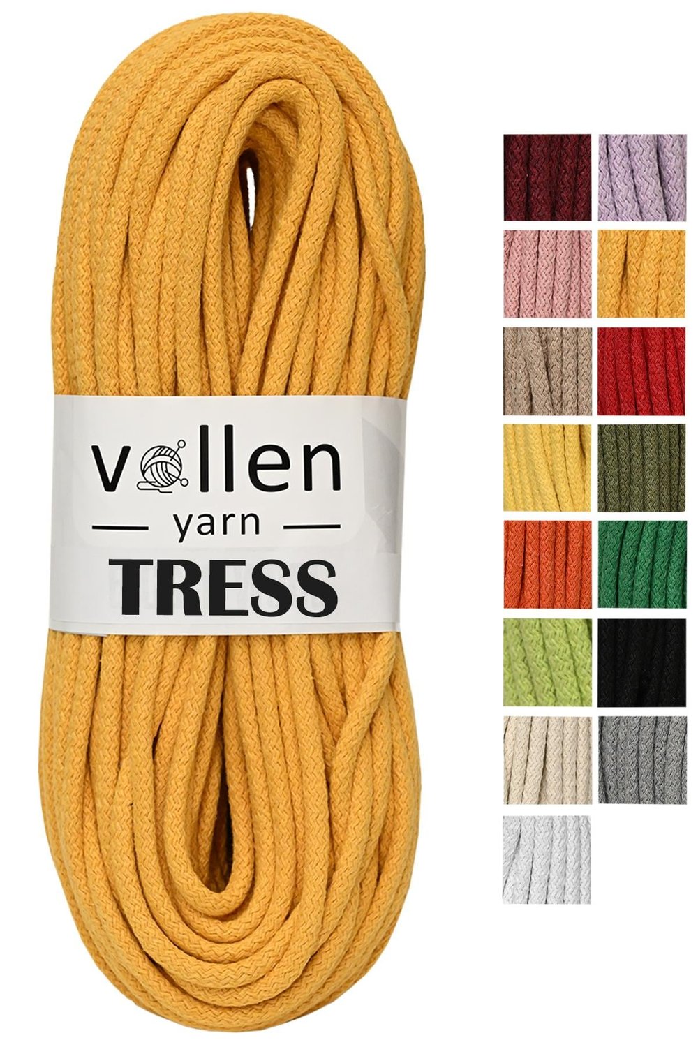 Vollen Yarn Makrome Tress İp, 10 METRE  Kordon Kaytan Dokuma İpi,Sepet İpi,Çok Amaçlı ip,HARDAL