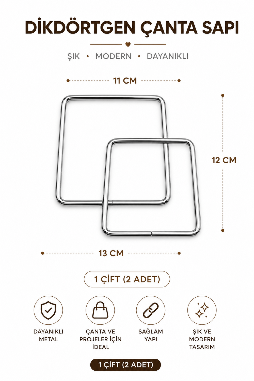 Vollen Yarn METAL ÇANTA SAPI KARE 11 CM ,Gümüş