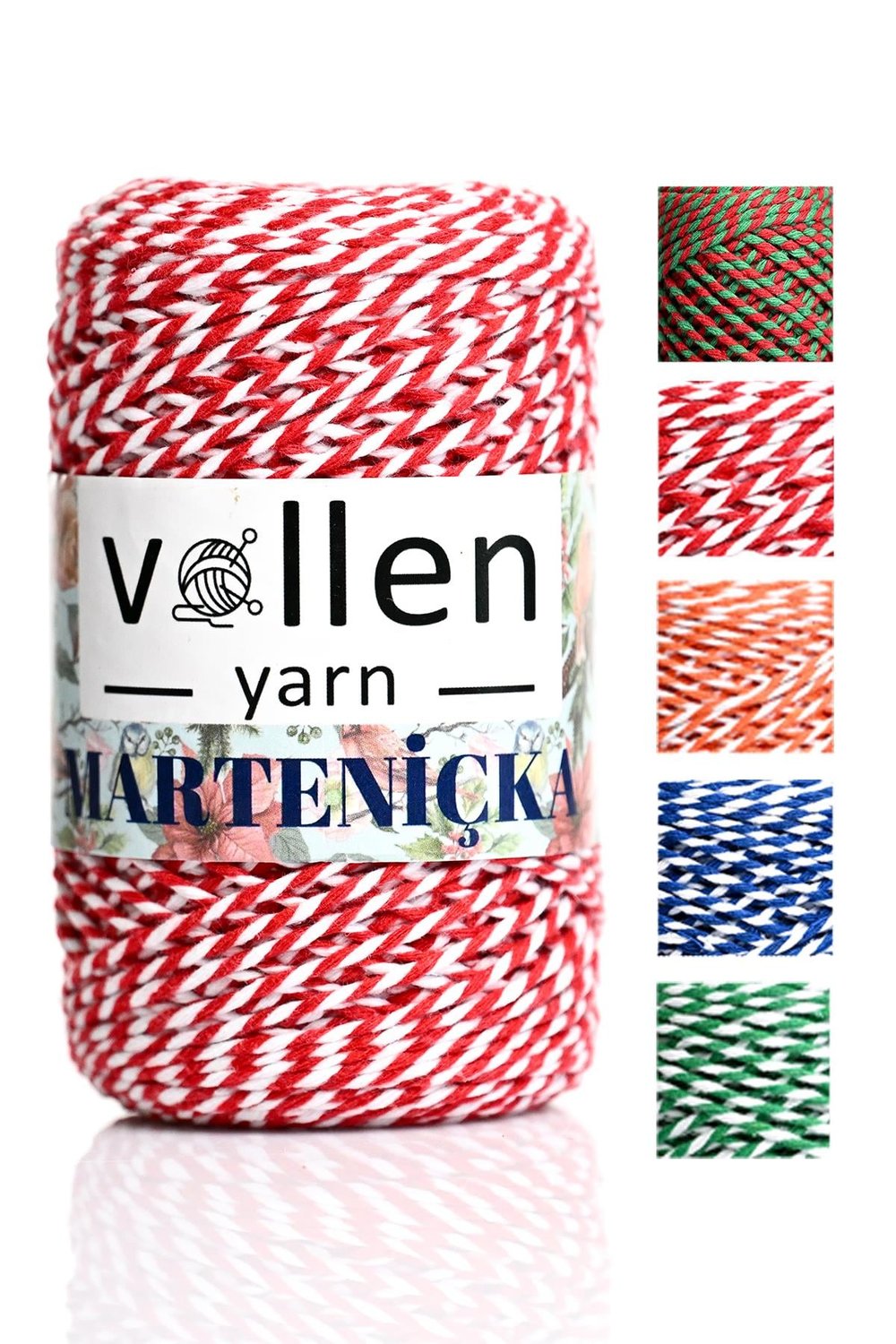 Vollen Yarn Premium 175 Metre 200 G Marteniçka Ipi,Hediye Paketleme Ipi,Kırmızı Beyaz