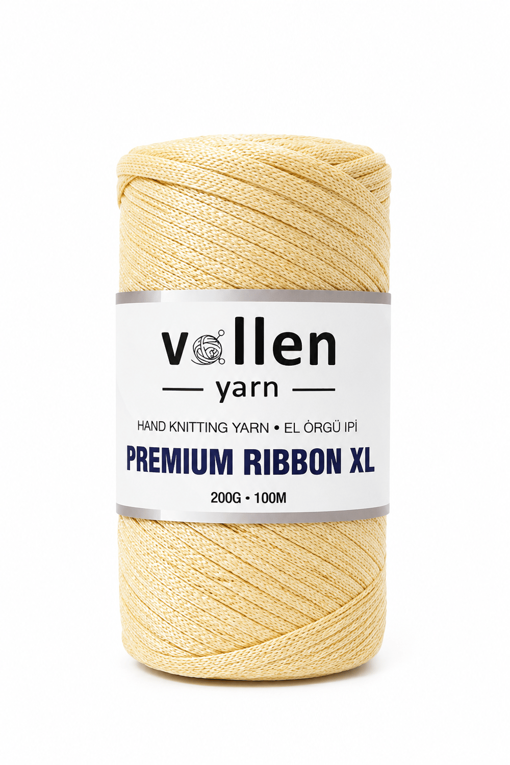 Vollen Yarn Premium 4mm Polyester Ribbon İpi 200Gr/100Mt, Ekru