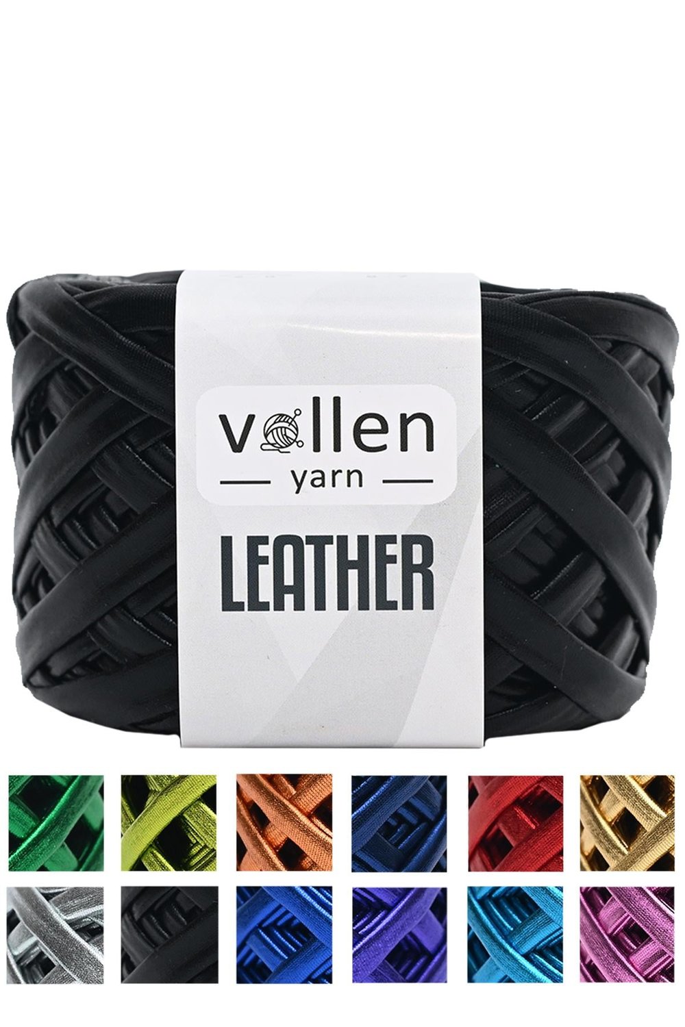 Vollen Yarn Premium Metalik Deri Rafya İp 120Gr/60Mt,Siyah