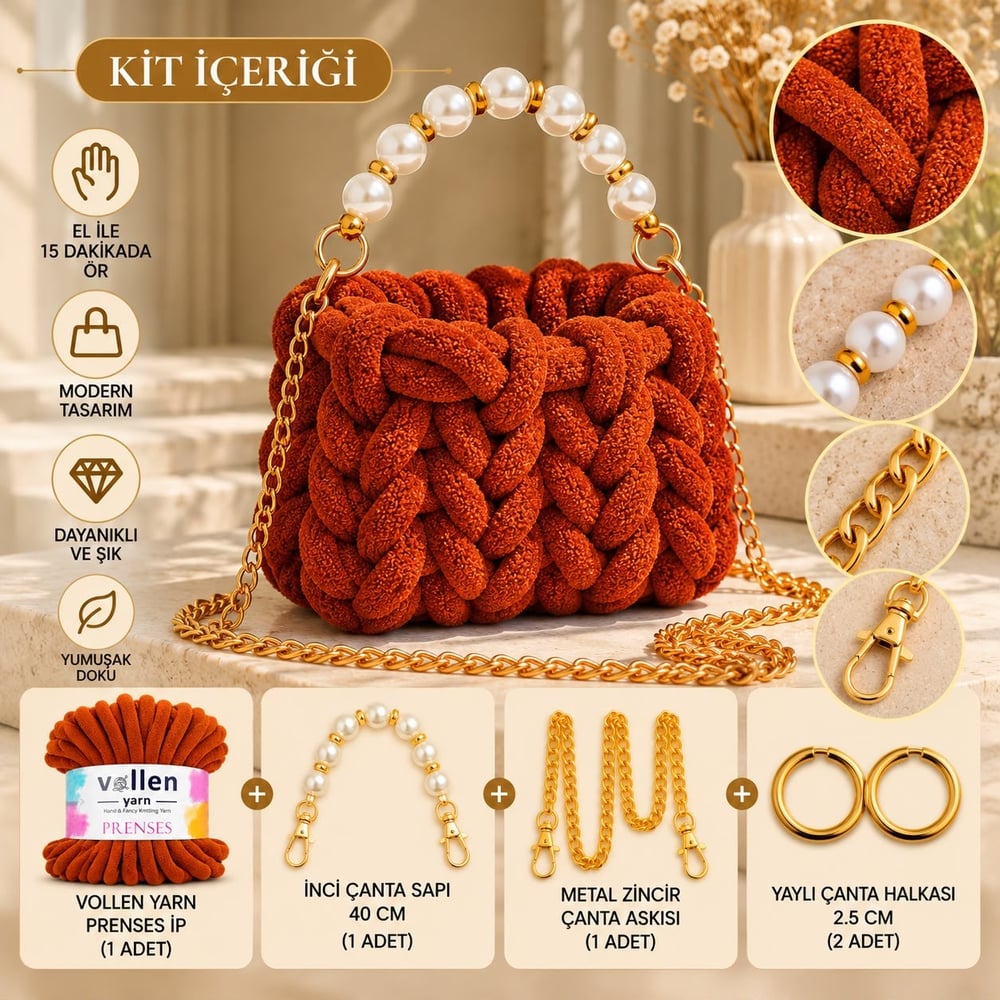 Vollen Yarn Prenses Çanta Kiti – 15 Dakikada Kendi Çantanı Tasarla! ✨, TARÇIN
