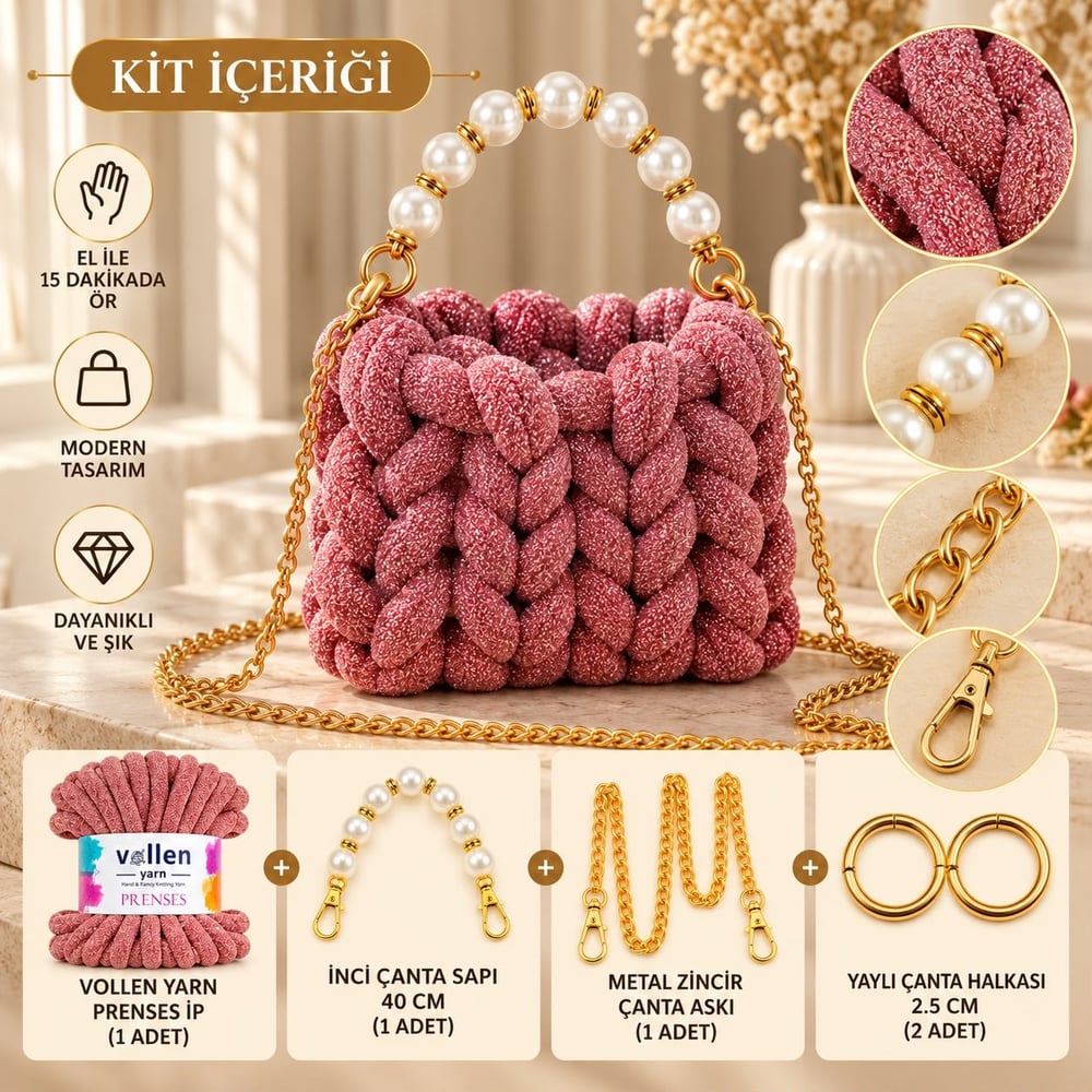 Vollen Yarn Prenses Çanta Kiti – 15 Dakikada Kendi Çantanı Tasarla! ✨, LİLA