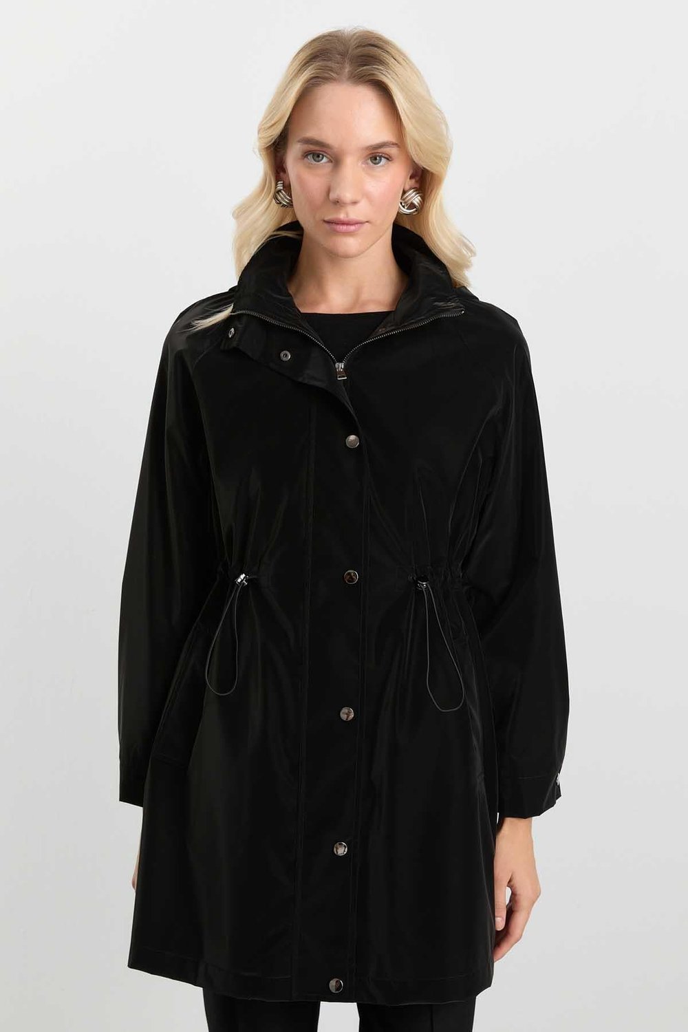 Beli Büzgülü Kolu Plili Trençkot  /  SİYAH