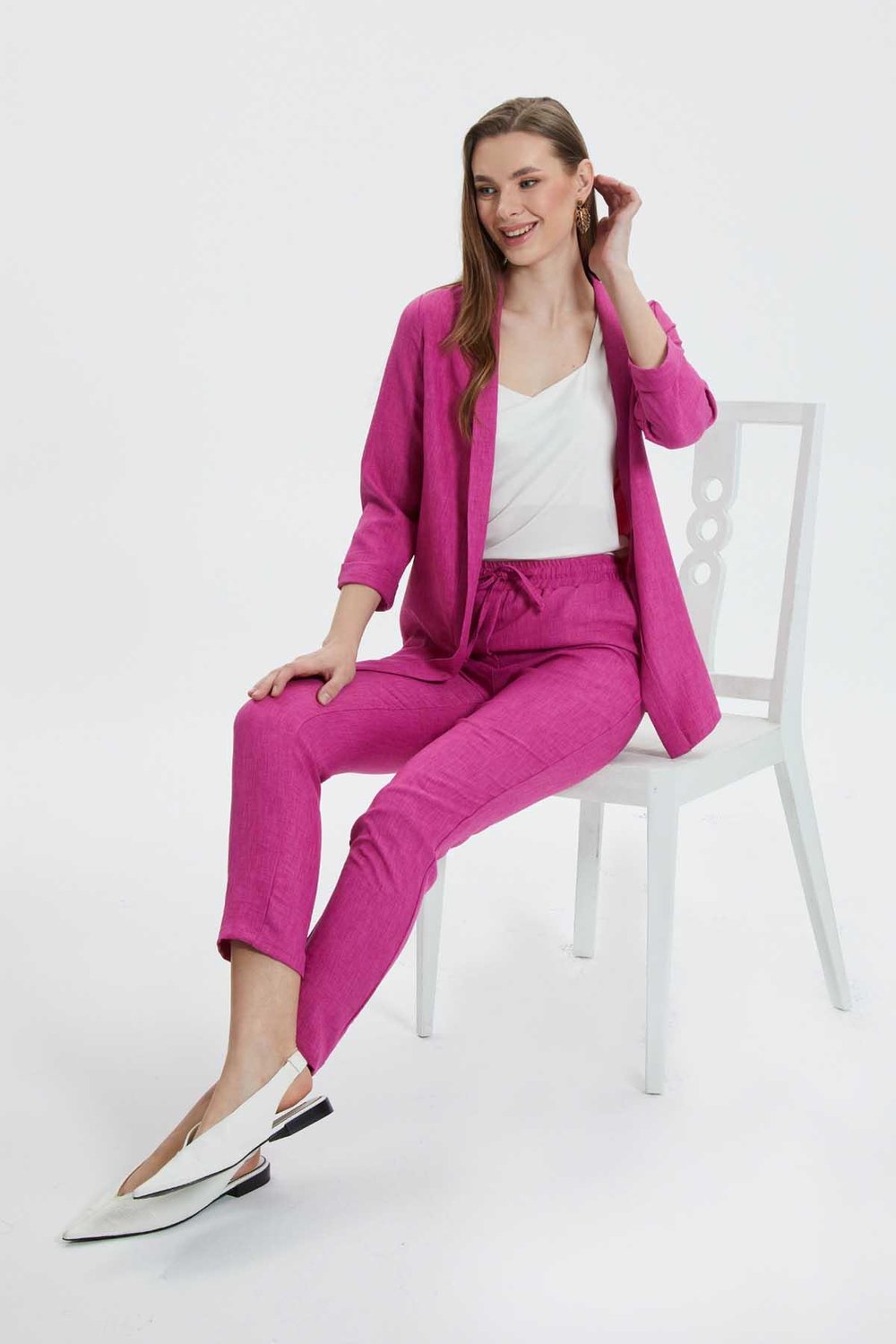 Beli Lastikli Bağlamalı Pantolon  /  FUŞYA