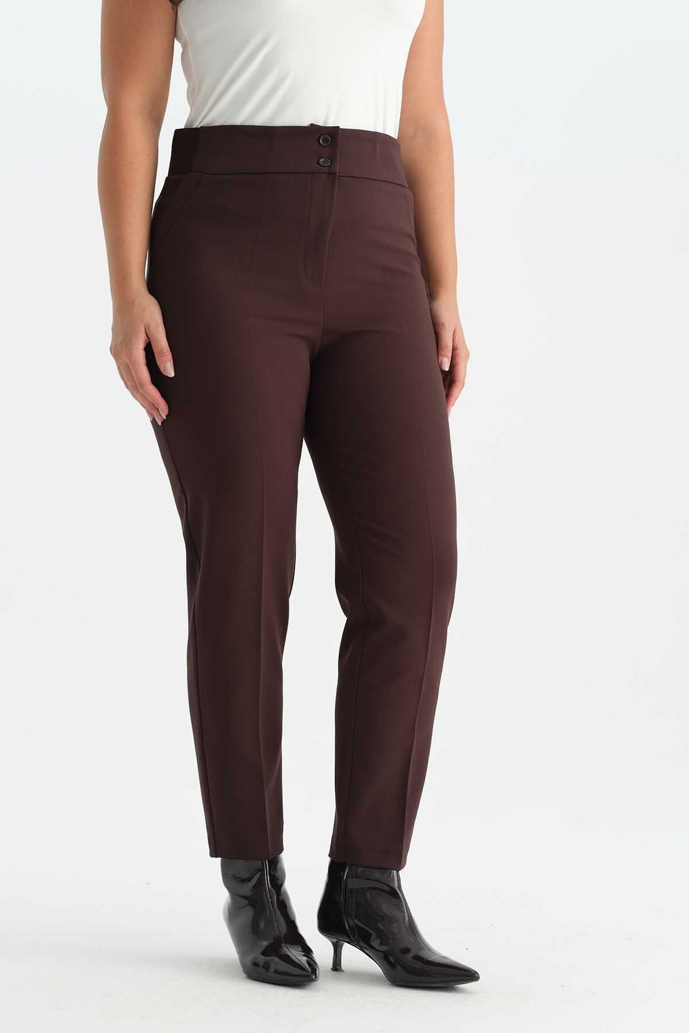 Büyük Beden Beli Geniş Lastikli Süs Cep Pantolon  /  KAHVE