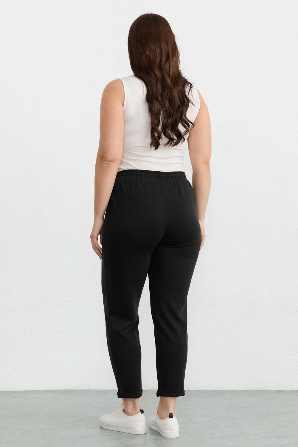 Büyük Beden Beli Lastikli Duble Paça Örme Pantolon  /  SİYAH